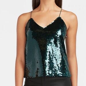Express Sequin Cropped Cami Forest Green - M